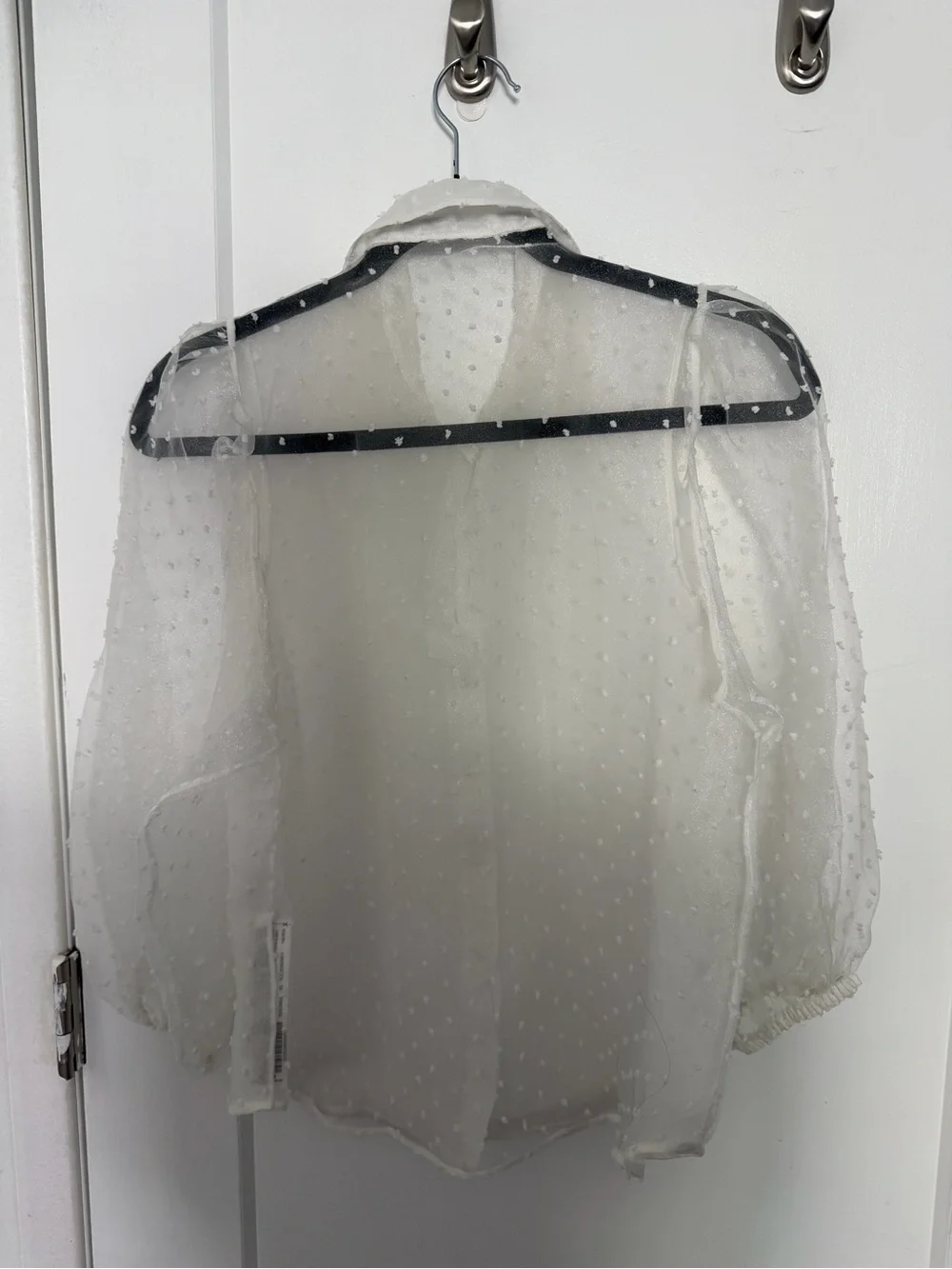 Zara White Swiss Dot Sheer Puff Sleeve Shirt